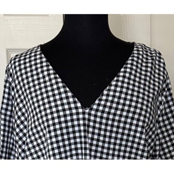 Ava & Viv Gingham V-neck Blouse w/Sleeve Ties Cotton Blend Women's Plus Size 1X - Picture 4 of 16